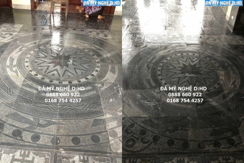 Mẫu đá lát tự nhiên chạm khắc hoa văn trống đồng