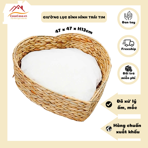 [CasaCasa] Giường Ngủ Lục Bình Trái Tim Cho Mèo An Toàn, Tiện Lợi (Heart-Shaped Water Hyacinth Bed)