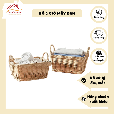 [CasaCasa] Bộ 2 Giỏ Mây Hình Chữ Nhật Đựng Đồ Đa Năng (Set of 2 CasaCasa Rectangular Rattan Baskets)