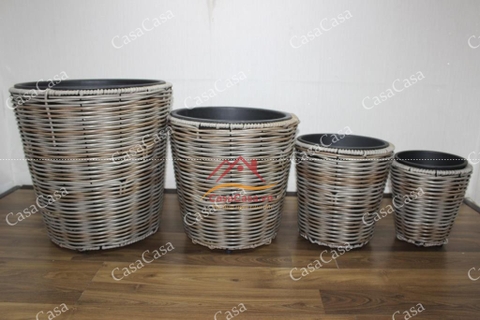 Bộ 4 chậu trồng cây đan dây nhựa dùng trang trí, trồng cây sân vườn-CH2987A-4GY