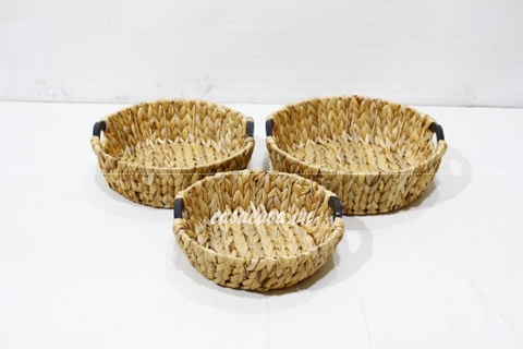 [CasaCasa] Bộ 3 Khay Đan Lục Bình Có Quai Cầm Nhựa Chắc Chắn, Đựng Đồ Đa Năng, Tiện Lợi