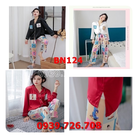 Bộ ngủ lụa pijama quần ô vuông áo dài tay chất lụa hàng chuẩn cao cấp