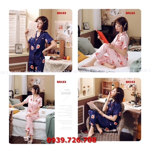 Bộ ngủ pijama lụa quần dài tay ngắn chất đẹp