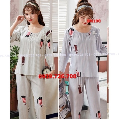 Bộ ngủ pijama cotton lụa cổ nhúm chất mịn mát quần dài tay dài