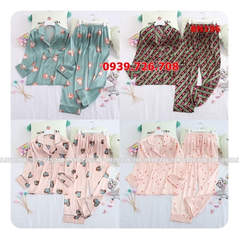 Bộ ngủ pijama satin lụa quần dài tay sài chất đẹp