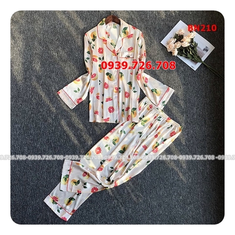 Bộ ngủ pijama satin lụa quần dài tay dài chất đẹp