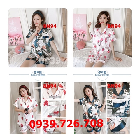 Bộ ngủ pijama quần đùi cổ vuông chất lụa đẹp