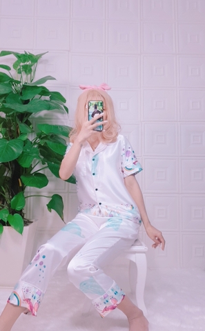 Bộ ngủ pijama hàng thiết kế quần dài tay ngắn phối chân chất lụa đẹp cao cấp