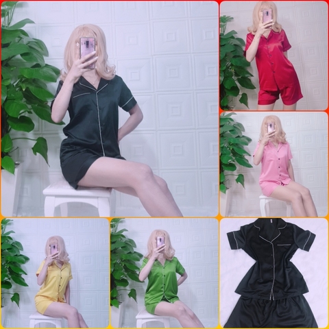 Bộ ngủ đùi pijama chất lụa trơn thoáng mát