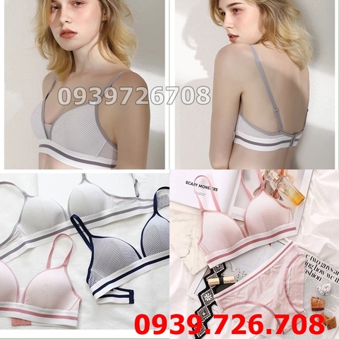 Bộ đồ lót cotton ko gọng ko mút kẻ sọc kiểu dáng thể thao