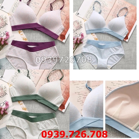 Bộ đồ lót cotton ko gọng ko mút viền màu