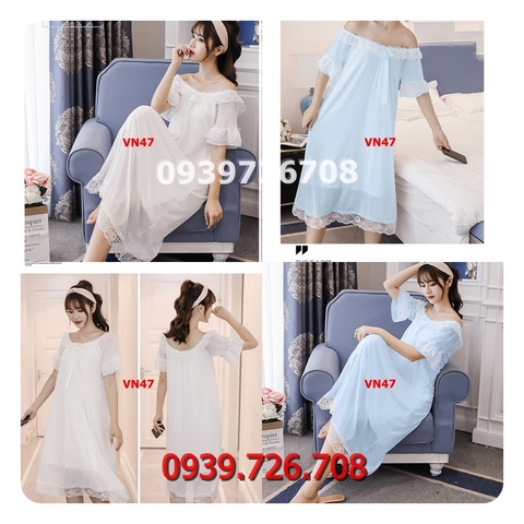 Đầm ngủ nữ ren lưới lót cotton kiểu dáng công chúa thoáng mát