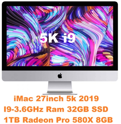 iMac 27inch 5k 2019 I9-3.6GHz Ram 32GB 1TB SSD Radeon Pro 580X 8GB Retina 5K 27-Inch BTO CTO - iMac19,1 - A2115 - 3194