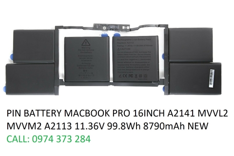 PIN BATTERY MACBOOK PRO 16INCH A2141 MVVL2 MVVM2 A2113 11.36V 99.8Wh 8790mAh NEW