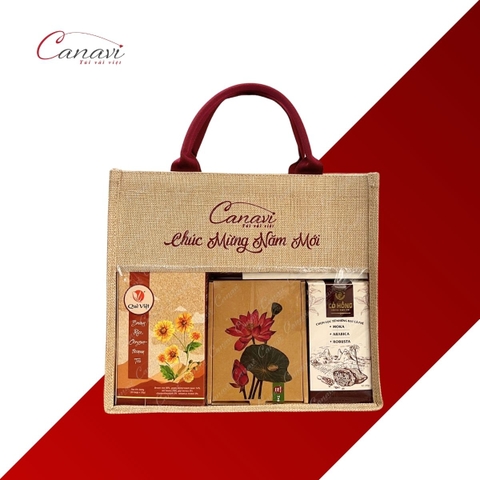 Túi Vải Đay Đựng Quà Tặng Tết Bóng Kính TVQT21