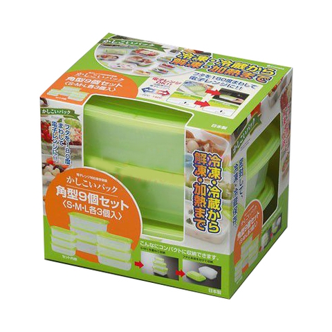 set 9 hộp trữ thức ăn màu xanh Inomata