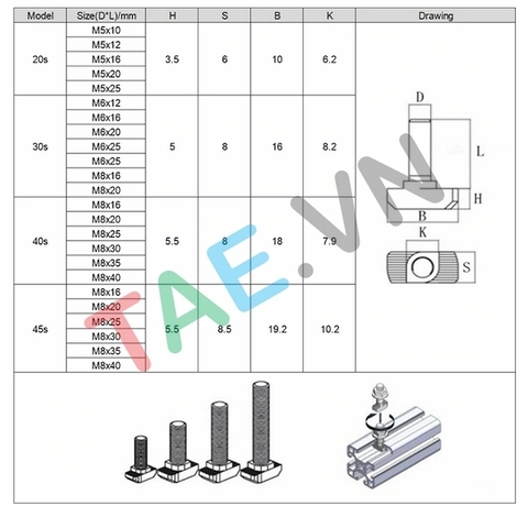 Ốc T Nút M6 Nhôm Định Hình 3030