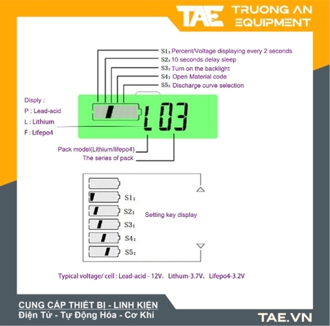 Đồng Hồ Báo Dung Lượng Pin Hiển Thị LCD Có Nút