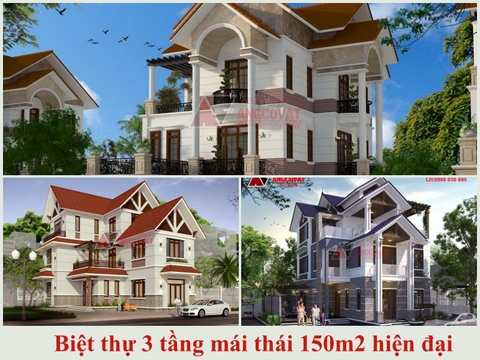 Chiêm ngưỡng bộ sưu tập mẫu biệt thự 3 tầng mái thái 150m2 phong cách hiện đại
