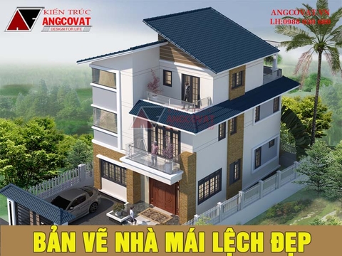 Tổng hợp bản vẽ nhà mái lệch đẹp 1, 2, 3 tầng tại ANG