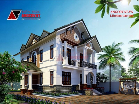 Mẫu thiết kế biệt thự 2 tầng tân cổ điển diện tích 120m2 4 phòng ngủ ở Lạng Sơn BT422056
