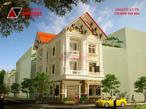 Mẫu thiết kế biệt thự 3 tầng cổ điển kiểu pháp mặt tiền 8m diện tích 150m2 BT2775