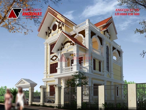 Mẫu thiết kế biệt thự 3 tầng cổ điển kiểu pháp mặt tiền 9x15m diện tích 140m2 BT110125