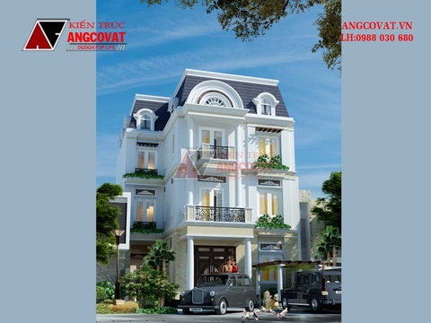 Mẫu biệt thự 3 tầng mặt tiền 10x14m diện tích 120m2 theo phong cách tân cổ điển châu âu BT22125
