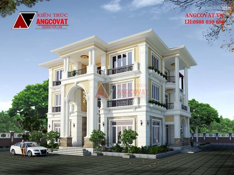 Mẫu thiết kế biệt thự 300m2 3 tầng phong cách tân cổ điển châu âu đẹp mê ly BT15115