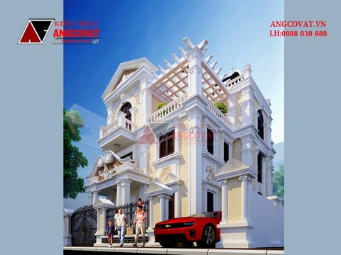 Mẫu thiết kế biệt thự lâu đài kiểu pháp 3 tầng diện tích 150m2 mặt tiền 10m BT321046