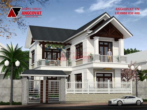 Mẫu thiết kế nhà 2 tầng hình chữ L nhỏ xinh mặt tiền 8x12m diện tích 80m2 ở Nghệ An BT125046