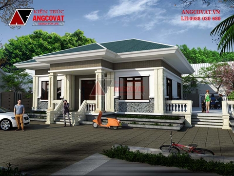 Mẫu thiết kế nhà cấp 4 diện tích 120m2 3 phòng ngủ phong cách hiện đại BT126115