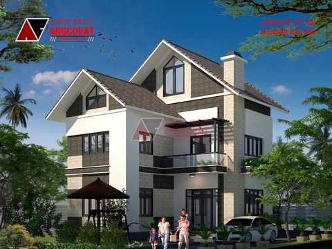 Mẫu thiết kế nhà biệt thự 2 tầng chữ L nhỏ xin diện tích 80m2 mặt tiền 10x11m ở Thạch Thất BT117066