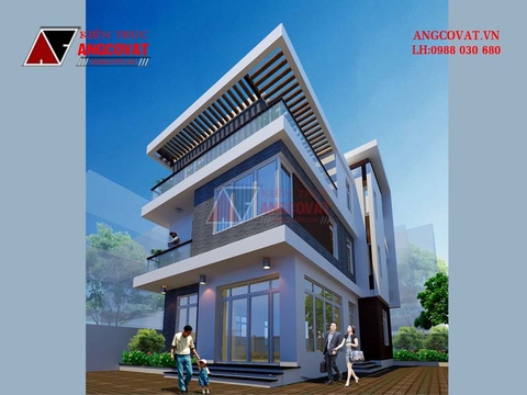 Mẫu thiết kế biệt thự 3 tầng hiện đại mái bằng mặt tiền 9x12m diện tích 100m2 BT125056