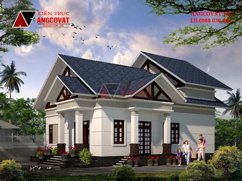 Mẫu thiết kế nhà cấp 4 có tầng hầm diện tích 100m2 2 phòng ngủ 1 phòng thờ BT222056