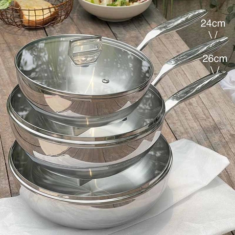 Chảo inox 316 5 lớp Kaiyo vung kính - 26cm Sâu lòng  - XNC157513