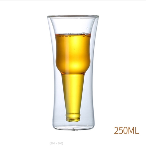 Ly uống bia thủy tinh 2 lớp - hinh chai 250ml - BNC09405