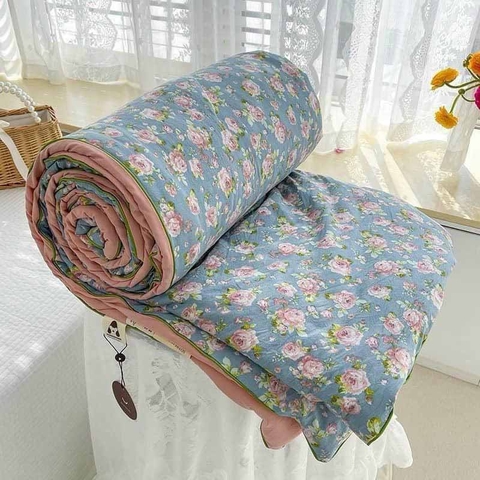 Chăn lẻ cotton đũi 200x230cm - Hoa hồng viền hồng - CNL061742