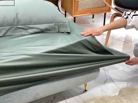 Drap bọc 180x200cm + 2 vỏ gối - lụa xanh rêu - DRP01322