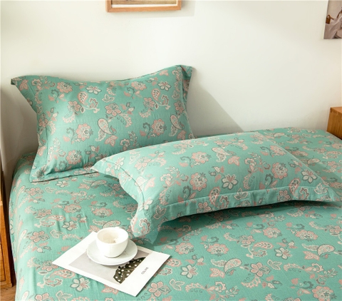 Vỏ gối drap bọc 48x74cm DRP0301 - Bông xanh ngọc - VGN509101