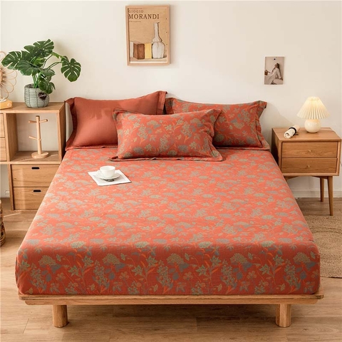 Drap bọc 140x200cm gồm 2 vỏ gối - Bông đỏ - DRP03064