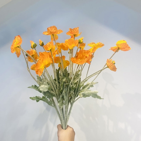 Hoa giả trang trí cành 56cm gồm 3 bông 1 nụ - Màu cam - Mẫu 01 - NTT02501