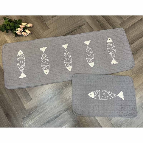 Thảm set 2 - Cá 5 con, Viền xám - T2N04902
