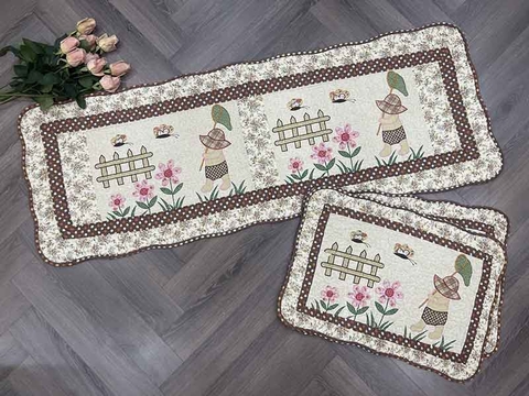 Thảm set 3 - Hàng rào nâu chấm bi - T3N00406