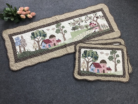 Thảm set 3 - Cây và nhà- nền nâu - T3N06408