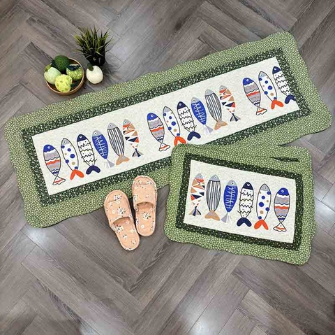 Thảm set 3 - Cá 14 con viền xanh lá - T3N11514