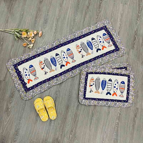 Thảm set 2 - Cá 6 con viền hoa tím - T2N11517