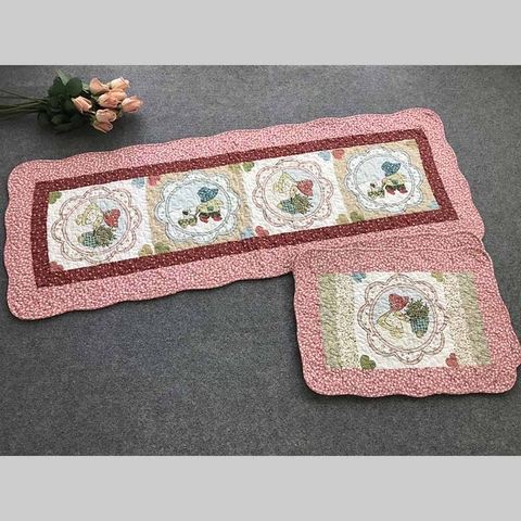 Thảm set 3 - Cô bé và cún con, Hồng - T3N12603