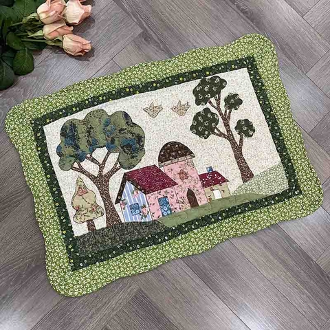 Thảm chùi chân - Cây và nhà - xanh lá- new - TCC06412