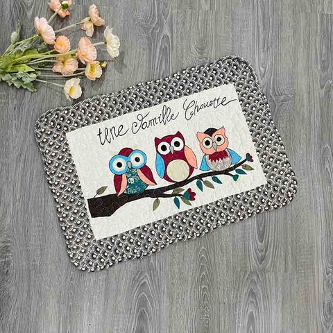 Thảm chùi chân - 3 con cú - xám - TCC15001